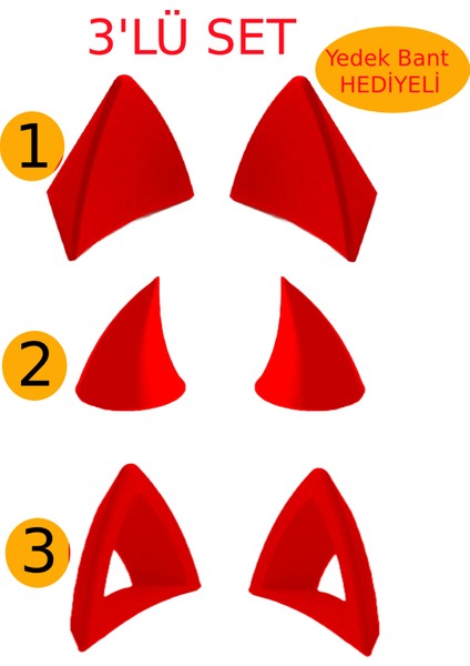 Kask Süsü -3 Lü Set Kedi Kulağı,kask Boynuzu ve Rüzgar Tutmaz Kedi Kulağı Sağ Sol Takım-Kırmızı Setkırmızı, One Size