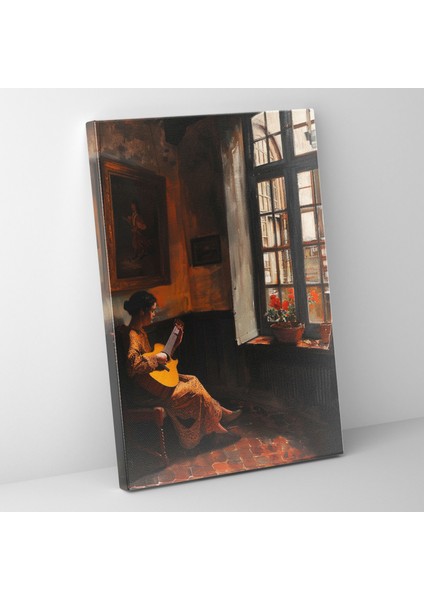 Johannes Vermeer Kadın Gitar Çalan Duvar Dekorasyonu - Ev Dekorasyonu Duvar Sanatı Kanvas Tablo