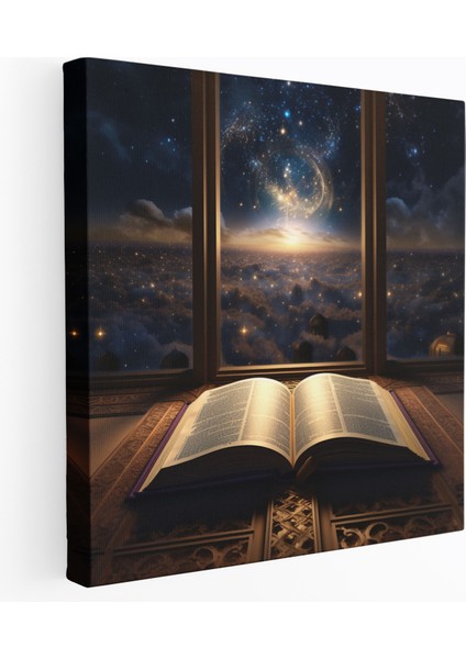 Kutsal Kuran Kanvas Tablo - Gece Gökyüzü Yansıması - Duvar Sanatı Ruhaniyet ve Sanat