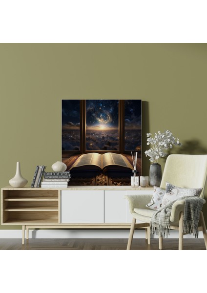 Kutsal Kuran Kanvas Tablo - Gece Gökyüzü Yansıması - Duvar Sanatı Ruhaniyet ve Sanat modelleri