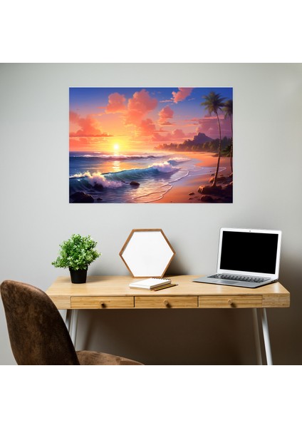 Plaj Huzuru Duvar Tablosu - Hipnoz Tranquil Plaj Günbatımında Ev Dekorasyonu modelleri