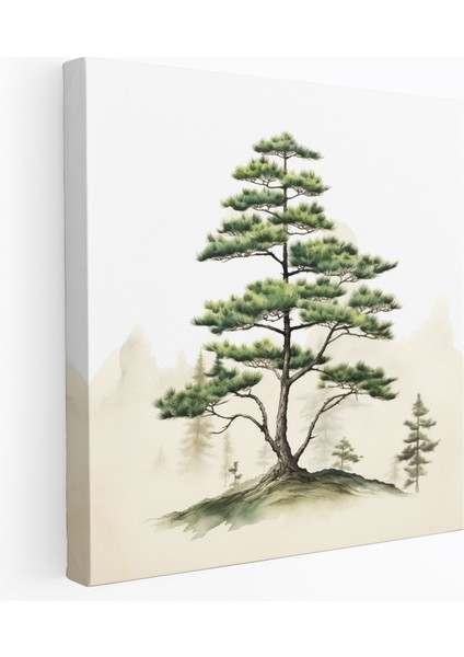 Yeşil Çam Duvar Dekorasyonu - Yeşil Çam Kanvas Tablo Sanatı Minimalist Sanat Eseri Geleneksel Japon Mürekkep Tablosu