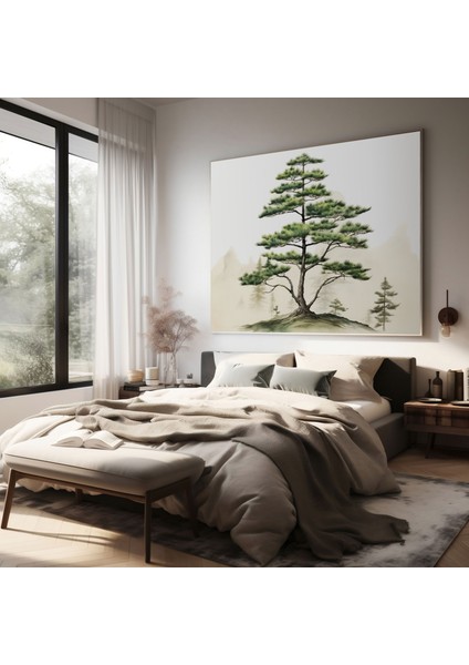 Yeşil Çam Duvar Dekorasyonu - Yeşil Çam Kanvas Tablo Sanatı Minimalist Sanat Eseri Geleneksel Japon Mürekkep Tablosu fiyatları