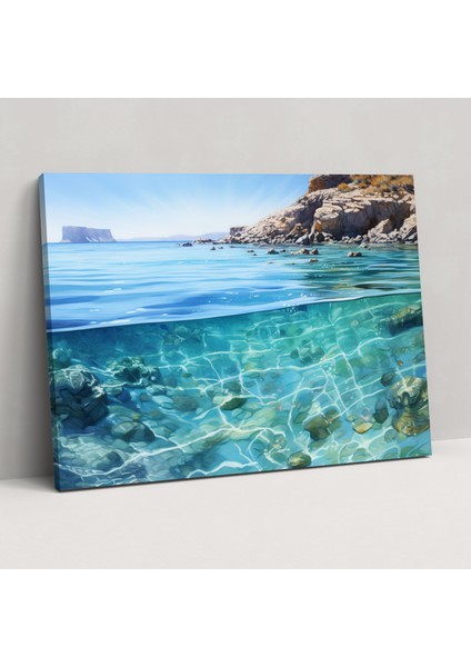 Santorini Manzaralı Deniz Resmi - Kanvas Tablo Santorini Kristal Berraklığındaki Sular Ev Dekorasyonu
