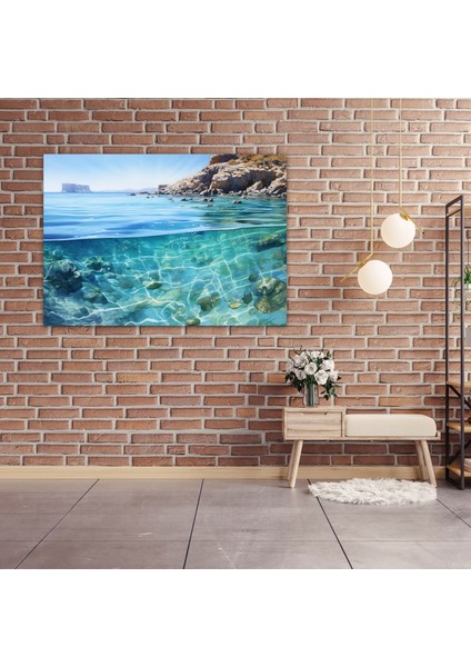 Santorini Manzaralı Deniz Resmi - Kanvas Tablo Santorini Kristal Berraklığındaki Sular Ev Dekorasyonu modelleri