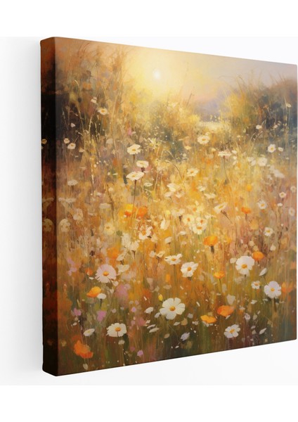 Vahşi Çiçekler Kanvas Tablo - Altın Işıltılı Çayır - Duvar Dekorasyonu
