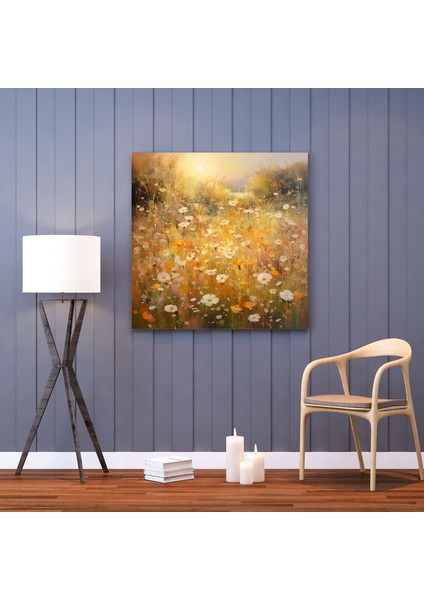 Vahşi Çiçekler Kanvas Tablo - Altın Işıltılı Çayır - Duvar Dekorasyonu fiyatları