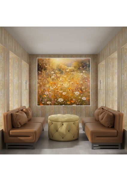 Vahşi Çiçekler Kanvas Tablo - Altın Işıltılı Çayır - Duvar Dekorasyonu modelleri