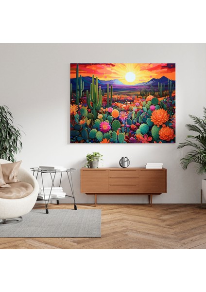 Çöl Manzaralı Kanvas Tablo - Canlı Soyut Kaktüs Bahçesi Duvar Süsü - Çöl Kanvas Tablo Günbatımı Gökyüzü fiyatları