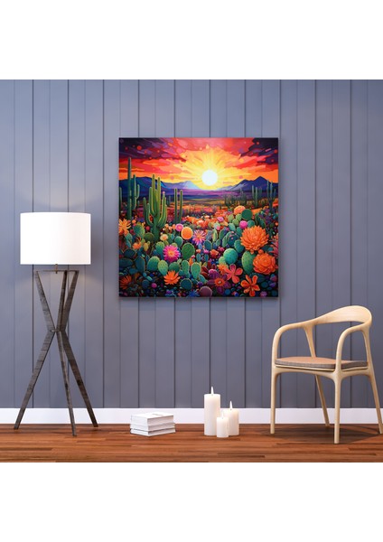 Çöl Manzaralı Kanvas Tablo - Canlı Soyut Kaktüs Bahçesi Duvar Süsü - Çöl Kanvas Tablo Günbatımı Gökyüzü modelleri