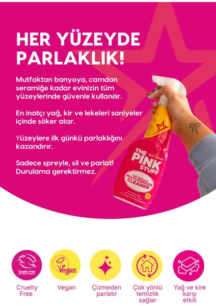 Mucizevi Çok Amaçlı Temizleme Spreyi - 750 ml, Kokusuz, Vegan, Sert Yüzeyler için Yağ ve Kir Çözücü