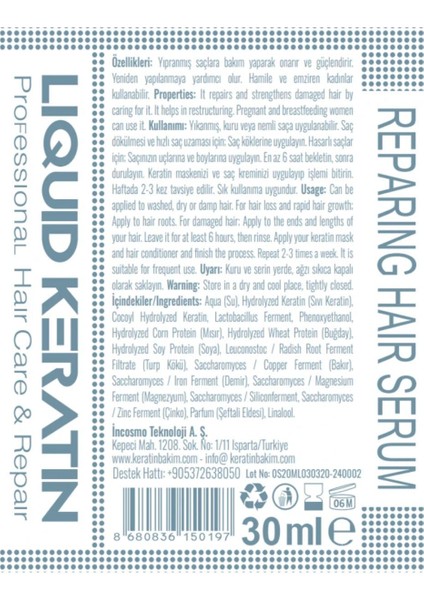 Durulanmayan Saç Onarıcı Sprey 30 ml Saf ve Hidrolize Keratinli Yıpranmış Saçlar İçin modelleri