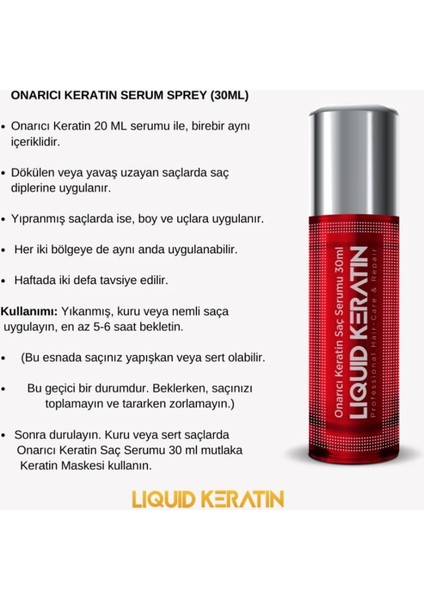 Durulanmayan Saç Onarıcı Sprey 30 ml Saf ve Hidrolize Keratinli Yıpranmış Saçlar İçin fırsatları