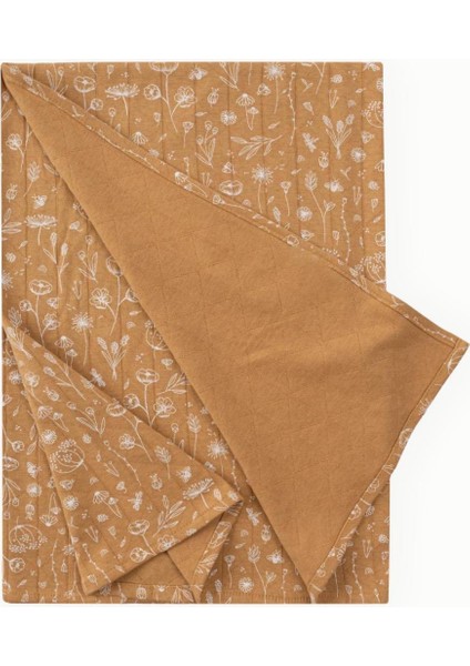 Çok Amaçlı Pamuklu Bebek Örtüsü 100x100 cm Bahar Çiçekli Hardal