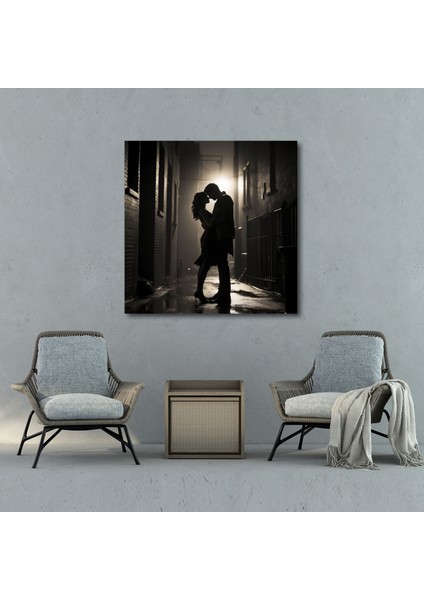 Arka Sokakta Romantik Öpücük Kanvas Tablo - Romantik Aşk Kanvas Tablo fiyatları
