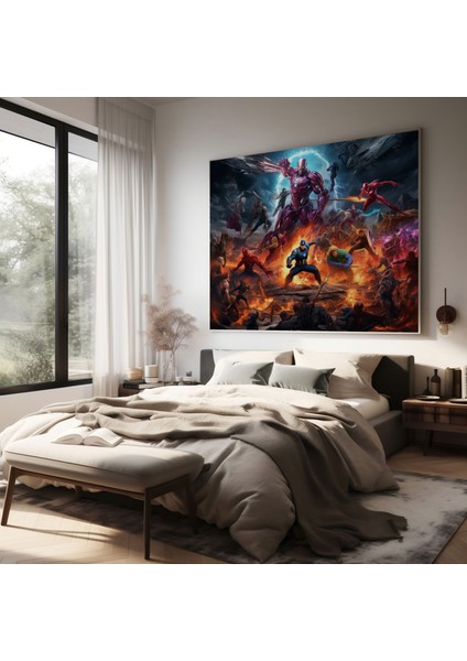 Marvel Duvardaki Dekorasyon - Epik Savaş Sahnesi - Marvel Evreni Dijital Illüstrasyon Güç modelleri