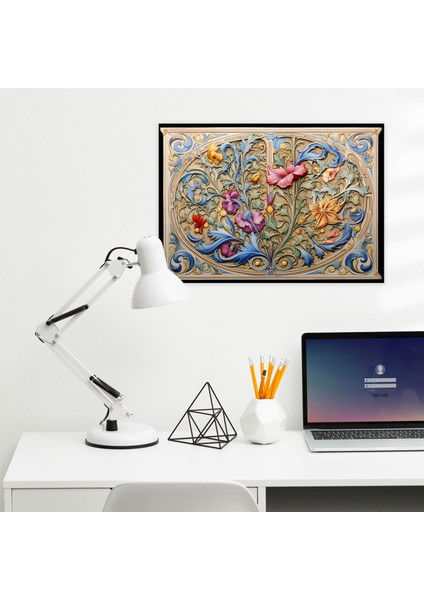 Ortaçağ Duvar Dekorasyonu: El Çizim Aydınlatmalı Manüskript Kanvas Tablo - Ortaçağ Sanat Meraklıları Detaylı Çiçek Motifleri Renkli Baş Harfler modelleri