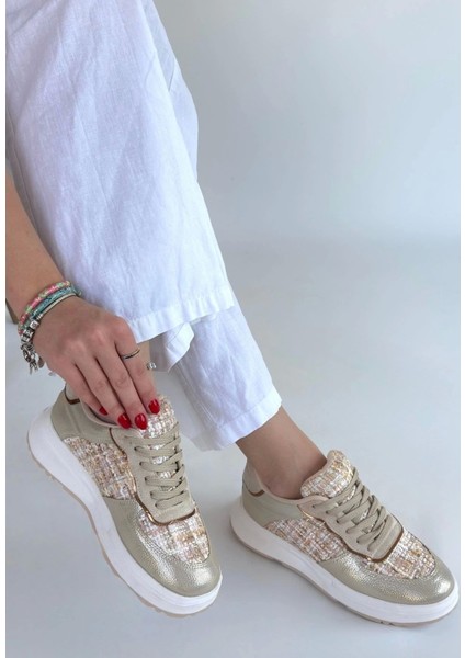 Hawer Bej Cilt Bağcıklı Spor Ayakkabı