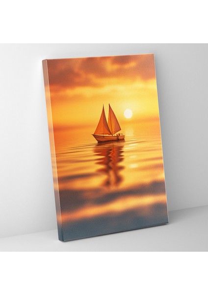 Akşamüstü Origami Yelkenli Kanvas Tablo - Origami Gezgin Ruh Altın Güneş Batışı Kanvas Duvar Sanatı