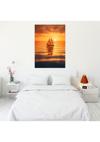 Akşamüstü Origami Yelkenli Kanvas Tablo - Origami Gezgin Ruh Altın Güneş Batışı Kanvas Duvar Sanatı modelleri