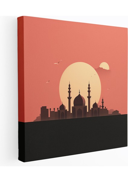 Kutsal Kur'an Duvar Süsü - Cami Silueti - Kutsal Kur'an Cami Silueti Kanvas Tablo Duvar Süsü