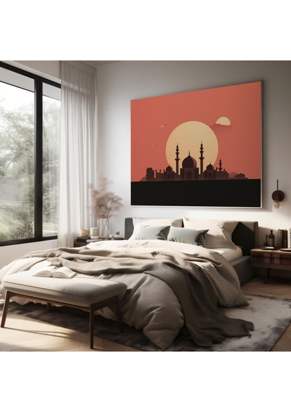 Kutsal Kur'an Duvar Süsü - Cami Silueti - Kutsal Kur'an Cami Silueti Kanvas Tablo Duvar Süsü modelleri