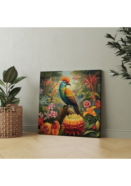 Ananas Duvar Sanatı - Huzur Veren Vaha Renkli Kuşlar - Kanvas Tablo modelleri