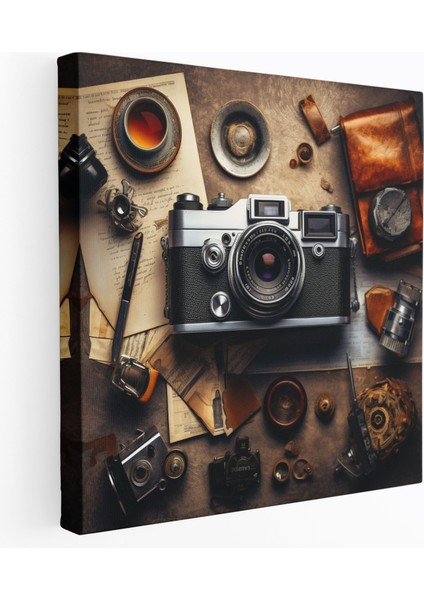 Retro Kanvas Tablo: Vintage Kamera - Retro Fotoğrafçılık Aksesuarları
