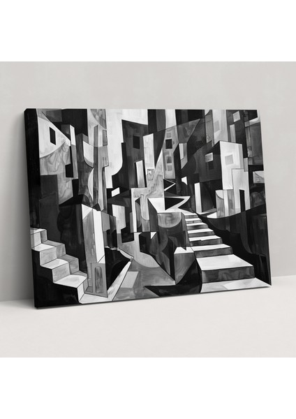 Monokrom Kübizm Kent Manzarası Duvar Sanatı - Pablo Picasso Kanvas Tablo