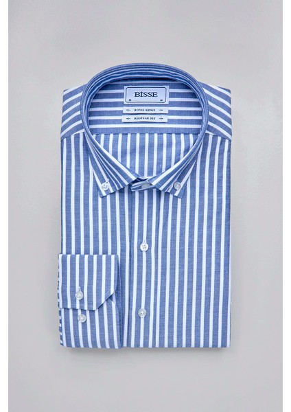 Regular Fit Paşa Yaka Çizgili Mavi Erkek Gömlek GMCZG3PS22400002_C35 modelleri