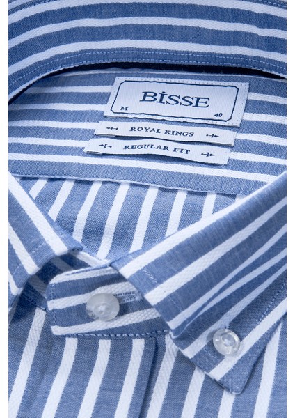 Regular Fit Paşa Yaka Çizgili Mavi Erkek Gömlek GMCZG3PS22400002_C35 fırsatları