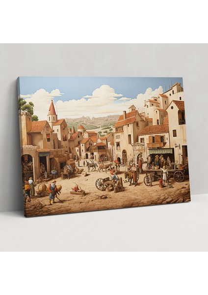 Orta Çağ Köyü Duvar Sanatı - Orta Çağ Duvar Dekorasyonu Duvar Resmi Nostalji