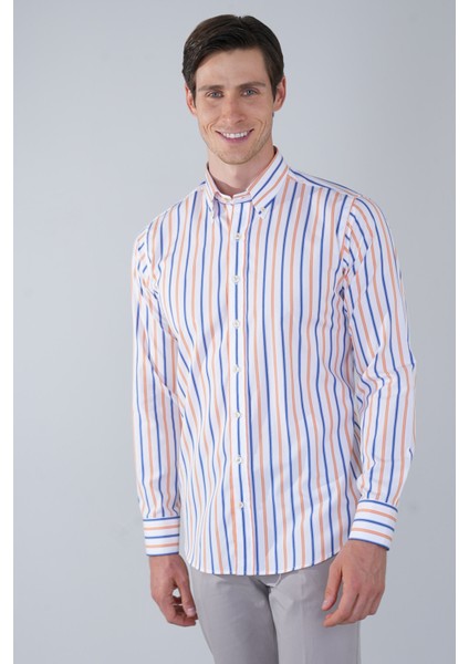 Uzun Kol Cepsiz Lacivert Pamuk Erkek Gömlek GMCZG250053_D39