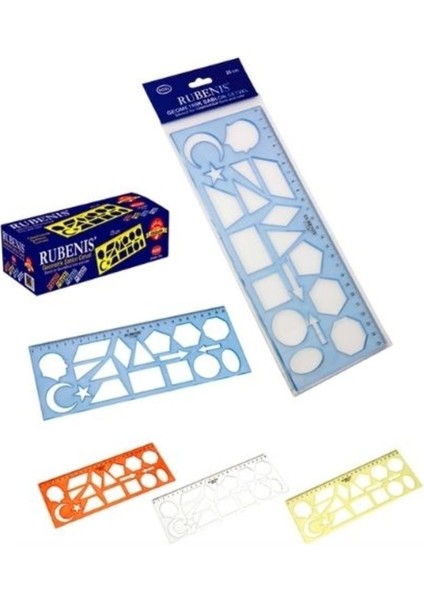Mavi Geometrik Şekilli Şablon Cetvel 30 cm Dayanıklı Plastik Tekli Paket fiyatları