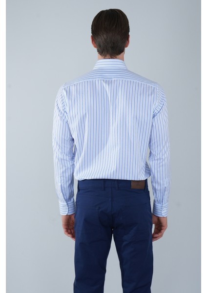 Uzun Kol İtalyan Yaka Cepsiz Mavi Pamuk Erkek Gömlek GMCZG250029_D35 fiyatları