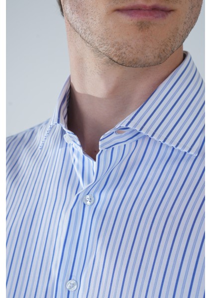 Uzun Kol İtalyan Yaka Cepsiz Mavi Pamuk Erkek Gömlek GMCZG250029_D35 modelleri