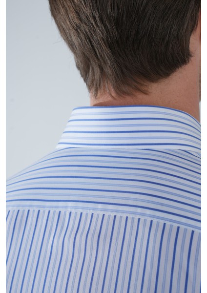 Uzun Kol İtalyan Yaka Cepsiz Mavi Pamuk Erkek Gömlek GMCZG250029_D35 fırsatları