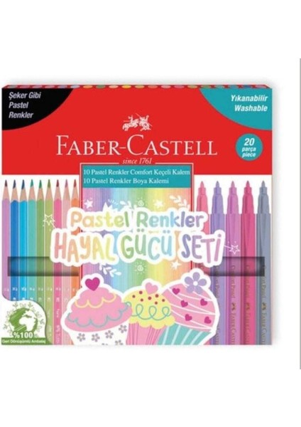 Hayal Gücü Seti 20 Parça Pastel Üçgen Boya Kalemi ve Konforlu Keçeli Kalem Dayanıklı Kutuda