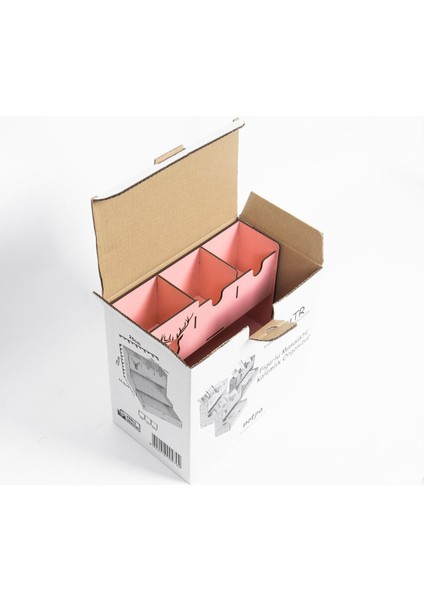 Ahşap Masaüstü Kalemlik ve Organizer Pembe 23x25x15 cm Geyik Desenli Çekmeceli Model