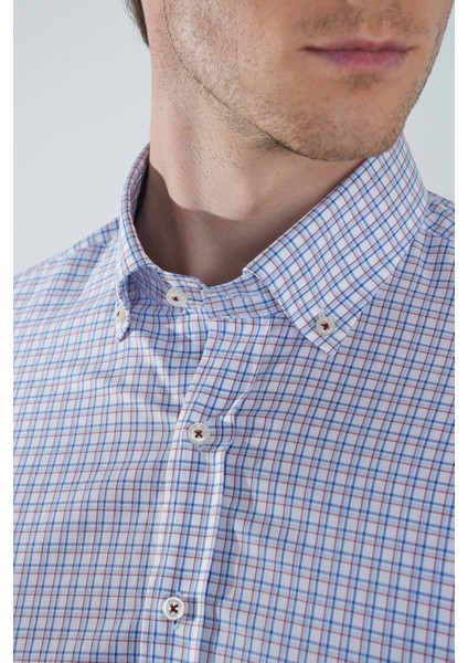 Uzun Kol Paşa Yaka Cepsiz Mavi Pamuk Erkek Gömlek GMCZG250086_D35 modelleri