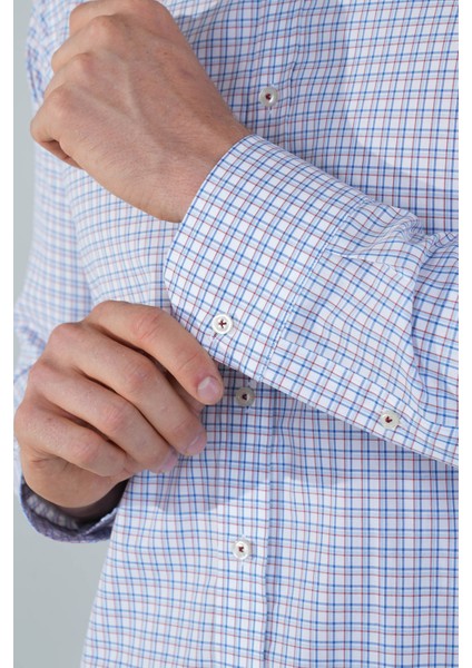 Uzun Kol Paşa Yaka Cepsiz Mavi Pamuk Erkek Gömlek GMCZG250086_D35 fırsatları