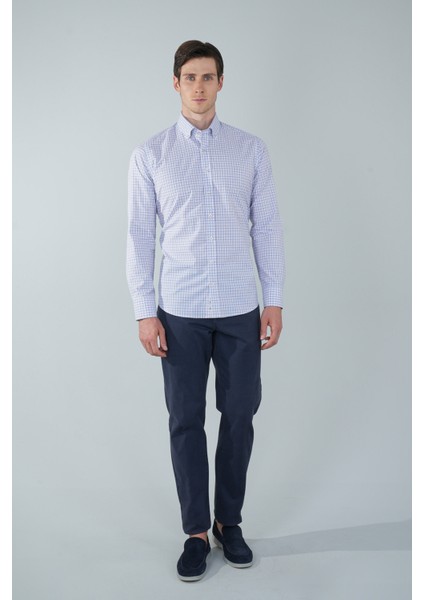 Uzun Kol Paşa Yaka Cepsiz Mavi Pamuk Erkek Gömlek GMCZG250086_D35 indirimleri