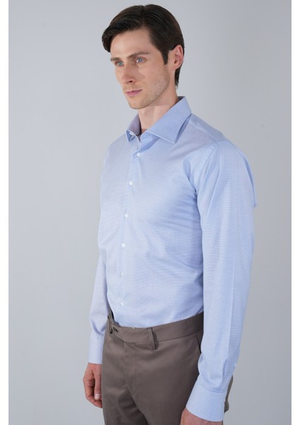 Mavi Uzun Kol İtalyan Yaka Cepsiz Erkek Gömlek GMKLS250046_D35