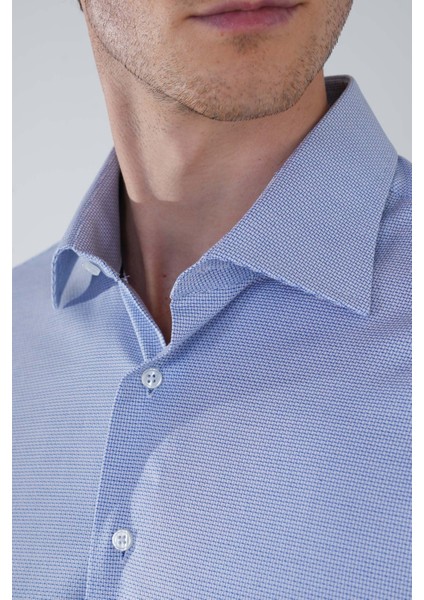 Mavi Uzun Kol İtalyan Yaka Cepsiz Erkek Gömlek GMKLS250046_D35 modelleri