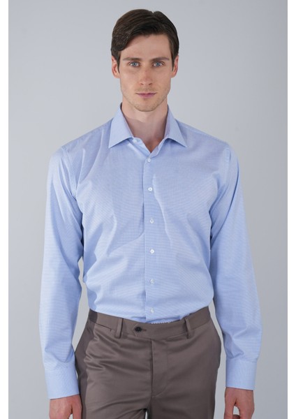Mavi Uzun Kol İtalyan Yaka Cepsiz Erkek Gömlek GMKLS250046_D35 fırsatları