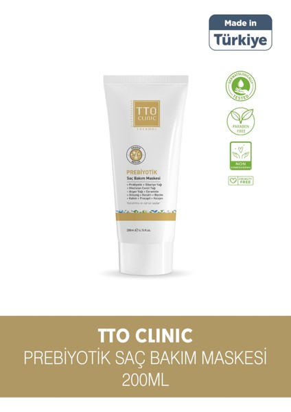 Clinic Prebiyotik Saç Bakım Maskesi Dökülme Önleyici Etki 200 ml Doğal İçerik