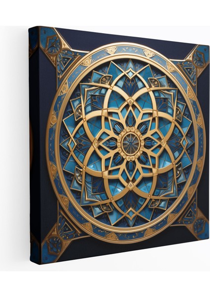 Islam Geometrik Sanat - Kutsal Kur'an Kanvas Tablo - Duvar Sanatı Altın ve Mavi Islam Geometrik Sanat