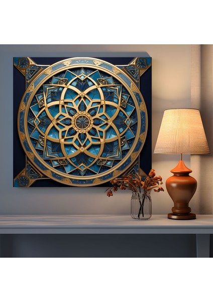 Islam Geometrik Sanat - Kutsal Kur'an Kanvas Tablo - Duvar Sanatı Altın ve Mavi Islam Geometrik Sanat modelleri