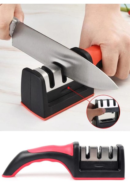 3 Kademeli Çok Amaçlı Bıçak Bileme Aleti, Elmas ve Tungsten Seramik