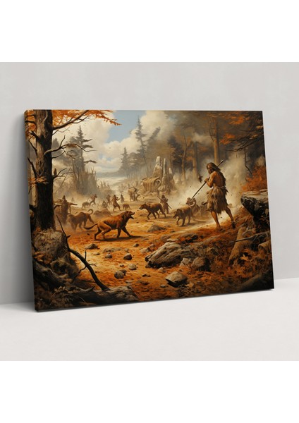 Orta Taş Devri Av Sahnesi Duvar Sanatı - Orta Taş Devri Kanvas Tablo Ev Dekorasyonu Av Sanatı